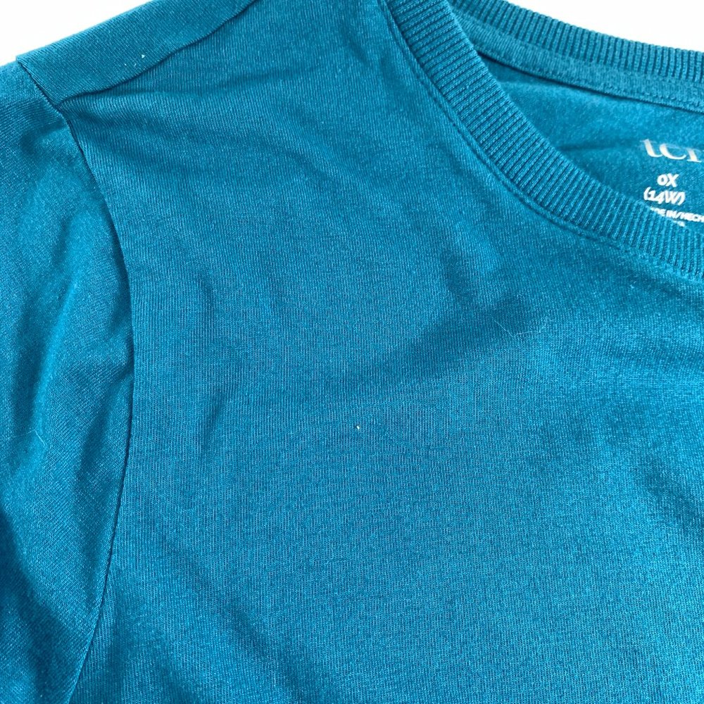 Terra & Sky Womens Sweater Size 0X 14W Blue Green Solid Long Sleeve Knit Popover - Picture 6 of 9